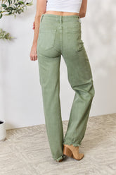 RISEN High-Waisted Wide-Leg Raw Hem Jeans - Trendy and Versatile Denim